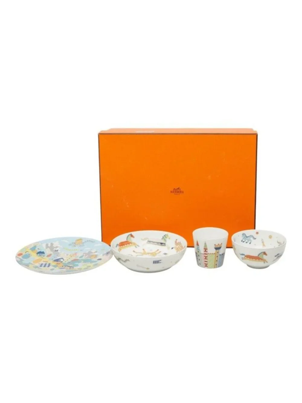 Hermes Epope Tableware Plate Set of 4 Multicolor Ceramic